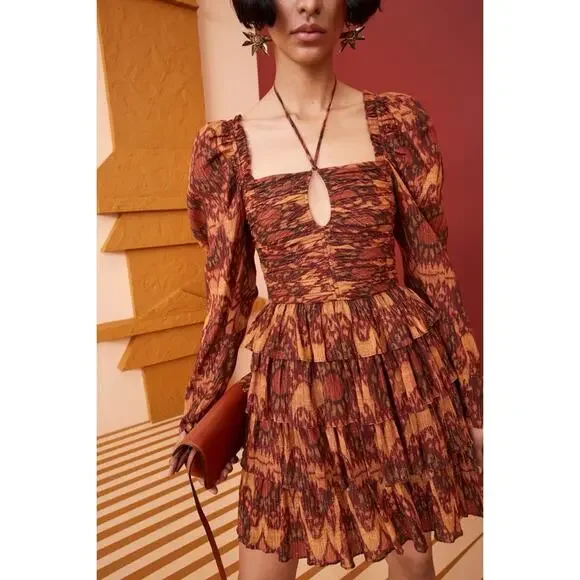 Ulla Johnson Mini Dress in Brown and Orange - Picture 4 of 9